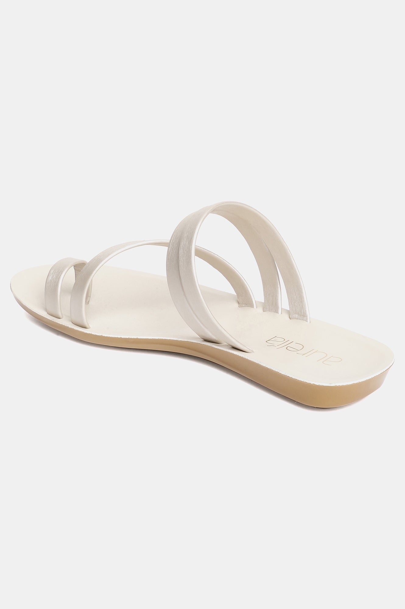 Aurelia Off White Solid Almond Toe Flat-ZKARSYN