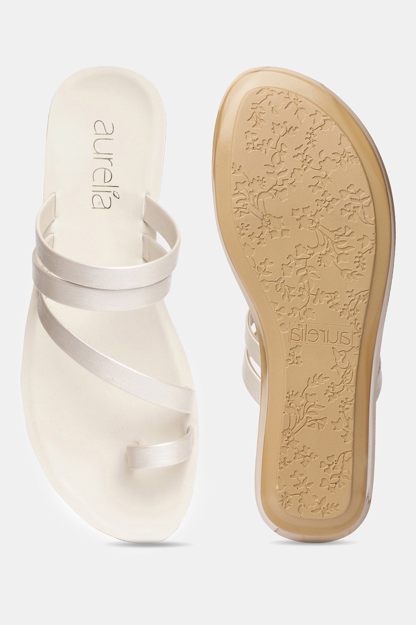 Aurelia Off White Solid Almond Toe Flat-ZKARSYN