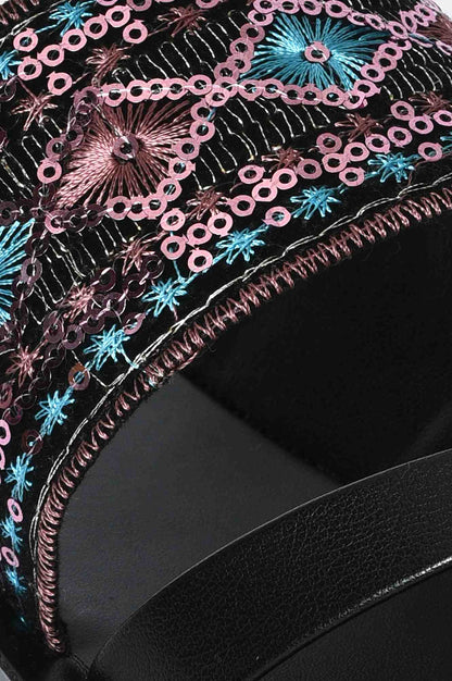 Aurelia Embroidered Black Almond Flat