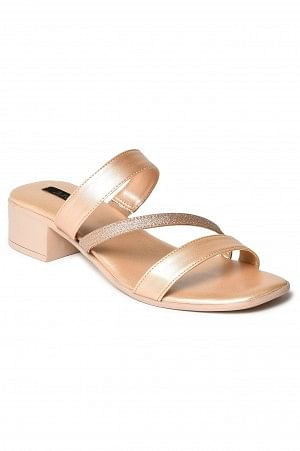 Aurelia Textured Rose Gold Glitter Square Toe Block Heel