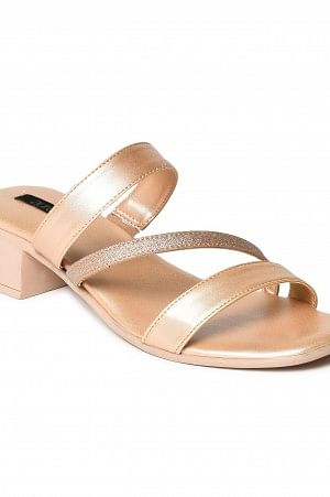 Aurelia Textured Rose Gold Glitter Square Toe Block Heel