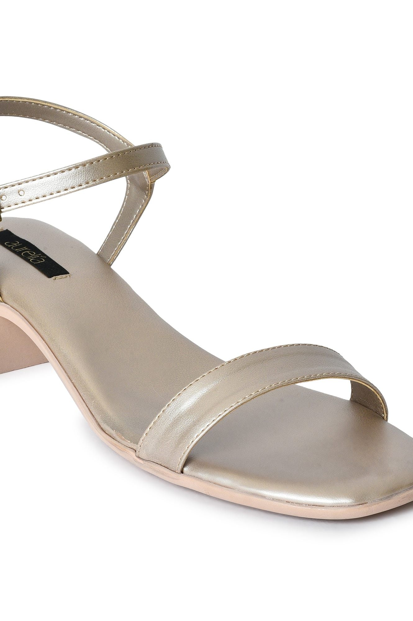 Aurelia Solid Light Gold Square Block Heel