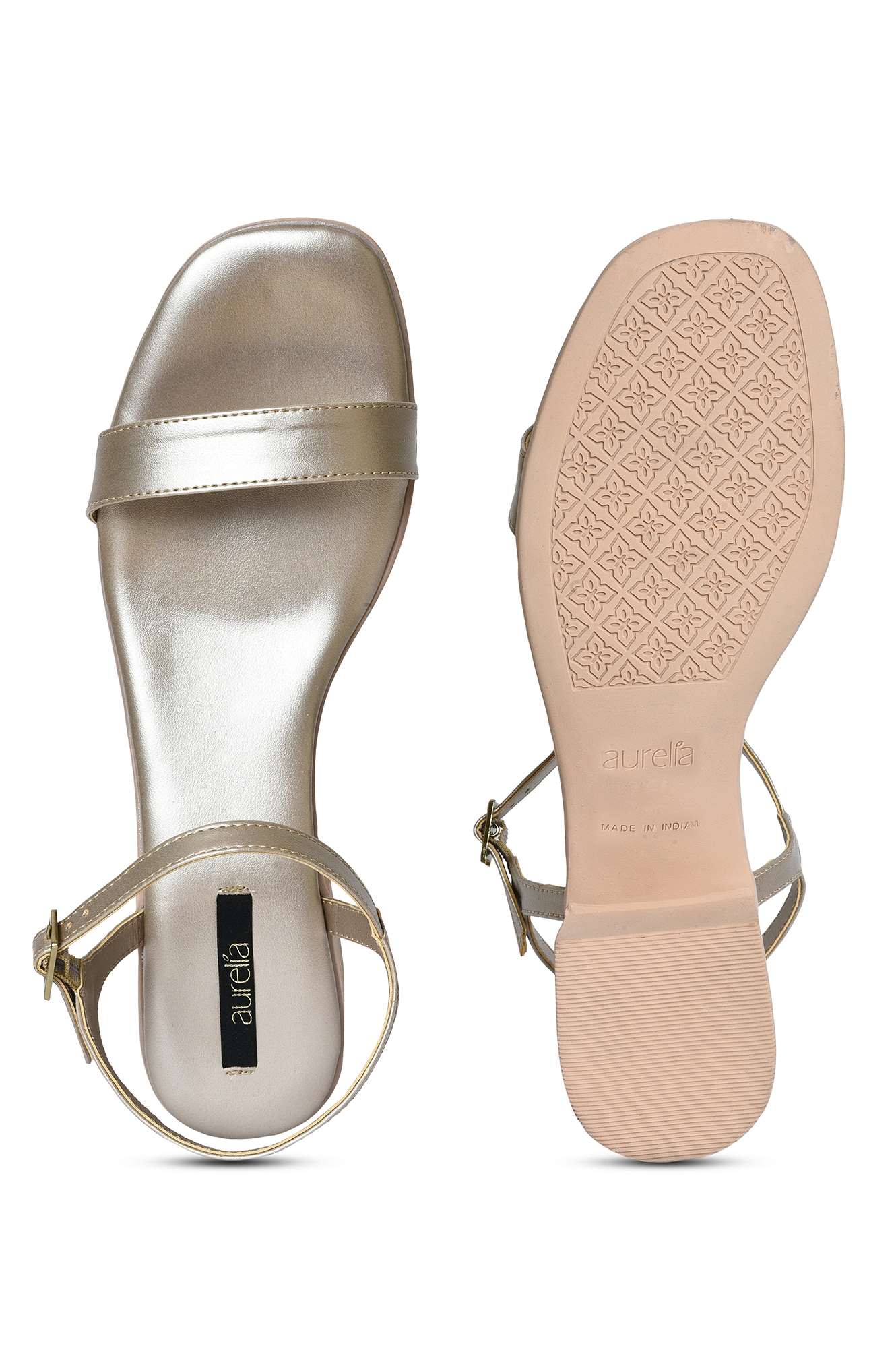 Buy Aurelia Solid Light Gold Square Block Heel Online for