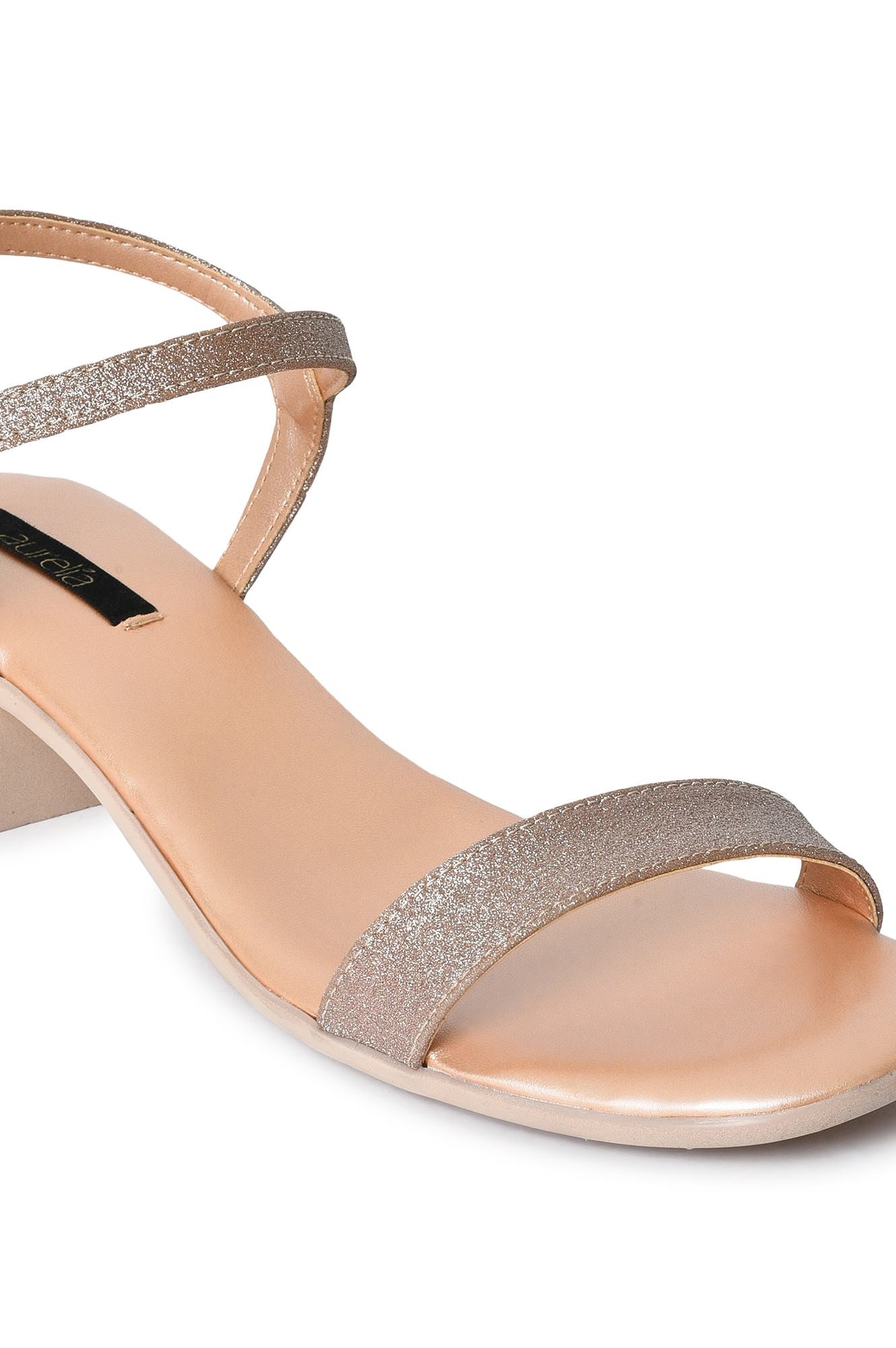 Aurelia Glitter Rose Gold Glitter Square Block Heel