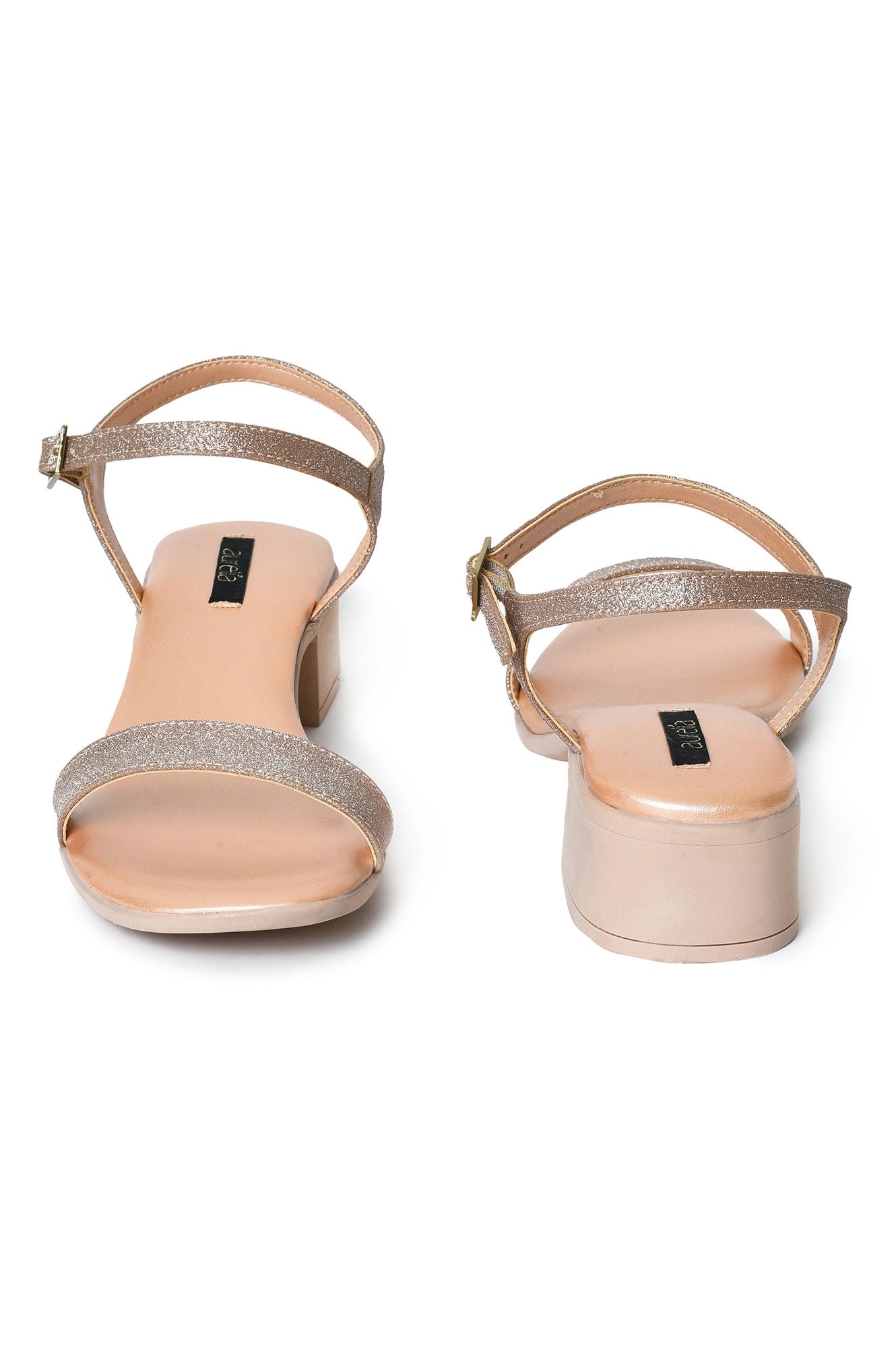 Buy Aurelia Glitter Rose Gold Glitter Square Block Heel
