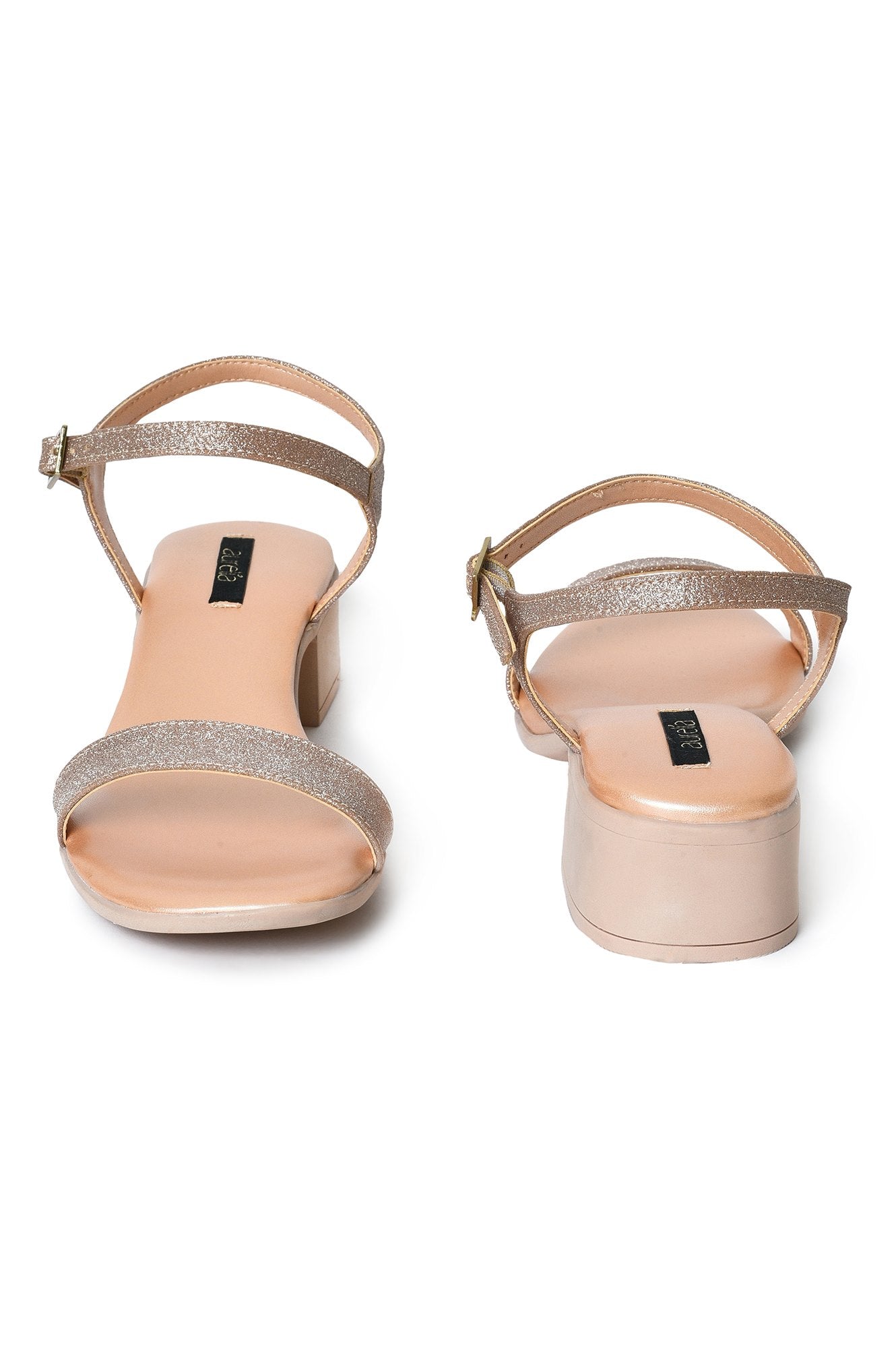 Aurelia Glitter Rose Gold Glitter Square Block Heel