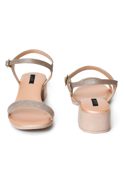 Aurelia Glitter Rose Gold Glitter Square Block Heel