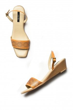 Aurelia Laser Cut Beige Square Toe Wedge