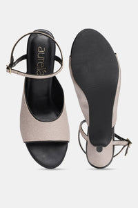 Aurelia Glitter Gold Glitter Square Kitten Heel