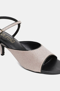 Aurelia Glitter Gold Glitter Square Kitten Heel