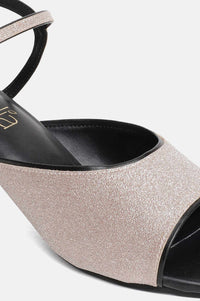 Aurelia Glitter Gold Glitter Square Kitten Heel