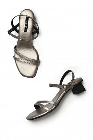 Aurelia Pewter Solid Square Toe Block Heel