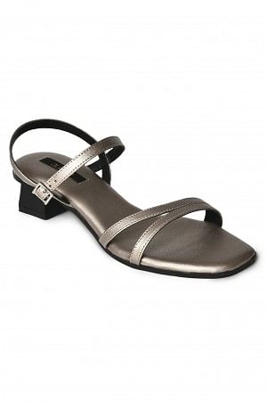 Aurelia Pewter Solid Square Toe Block Heel