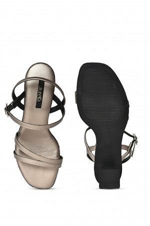 Aurelia Pewter Solid Square Toe Block Heel