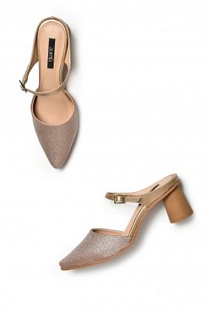 Aurelia Glitter Gold Glitter 2 Pointed Block Heel