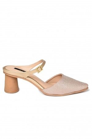Aurelia Glitter Gold Glitter 2 Pointed Block Heel