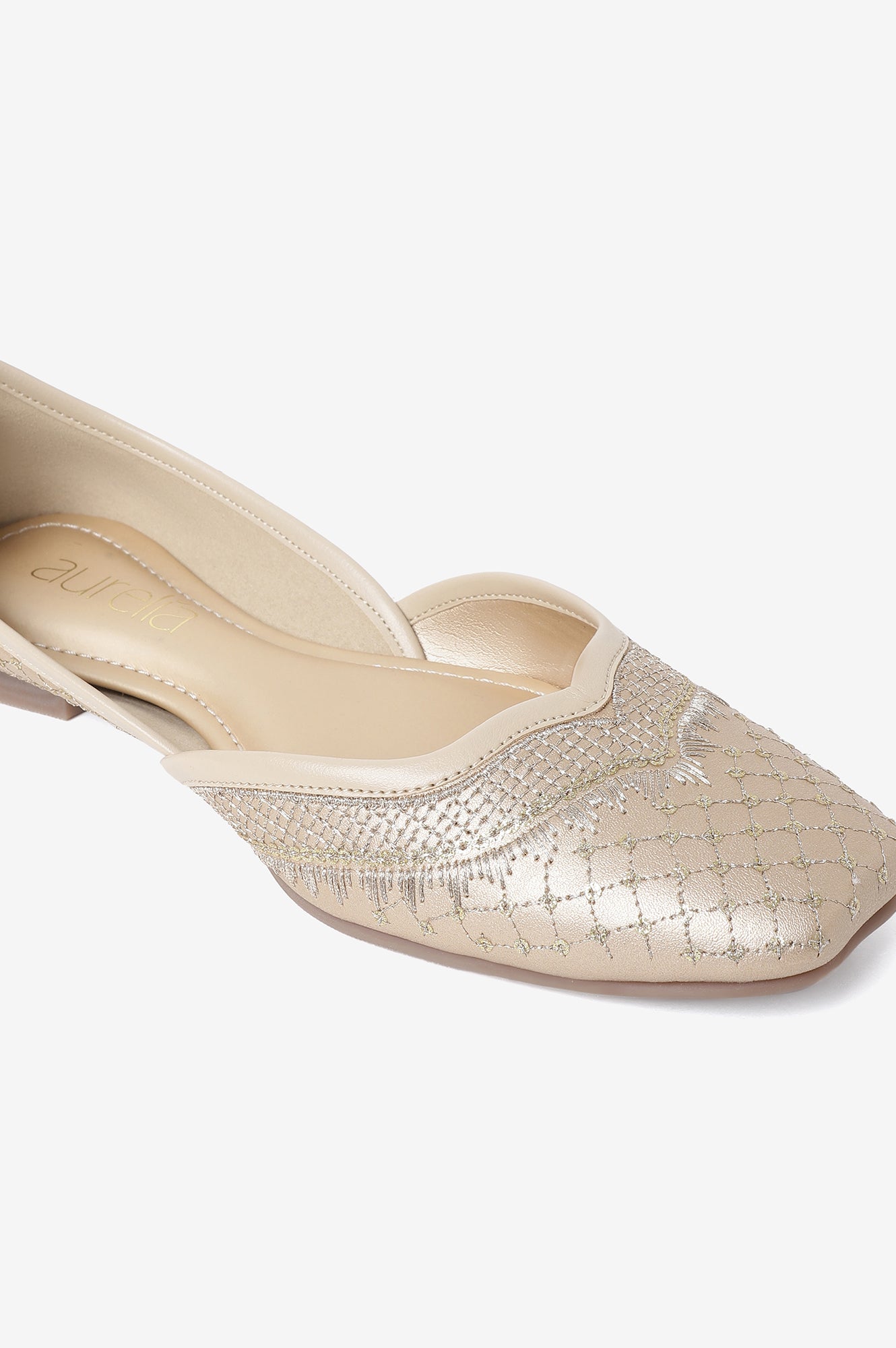 Aurelia Embroidered Gold Square Flat