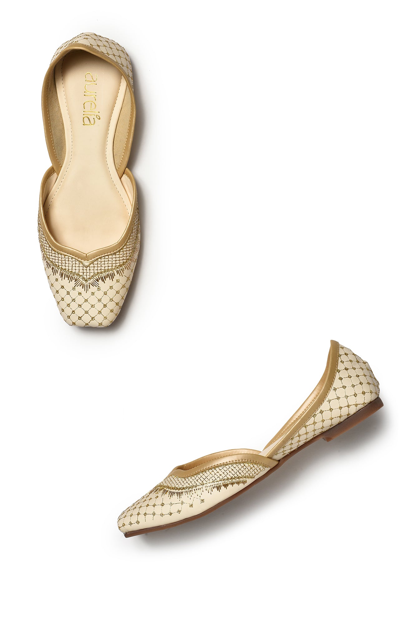 Aurelia Embroidered Ecru Square Flat