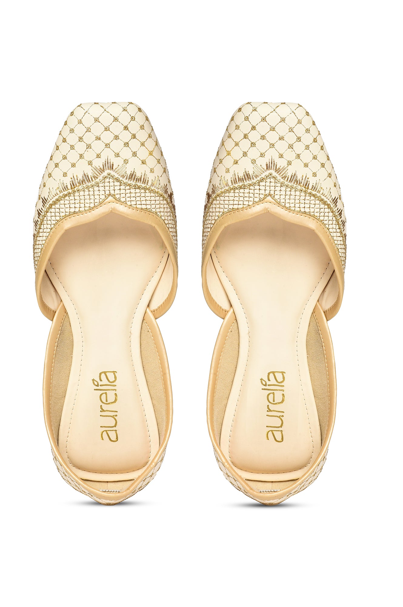 Aurelia Embroidered Ecru Square Flat