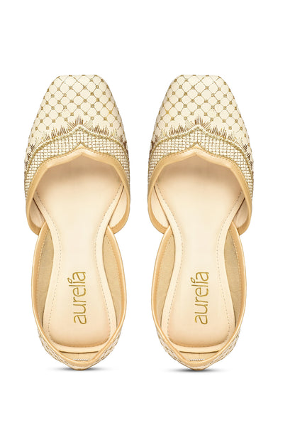 Aurelia Embroidered Ecru Square Flat