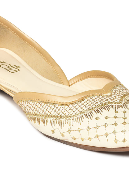 Aurelia Embroidered Ecru Square Flat