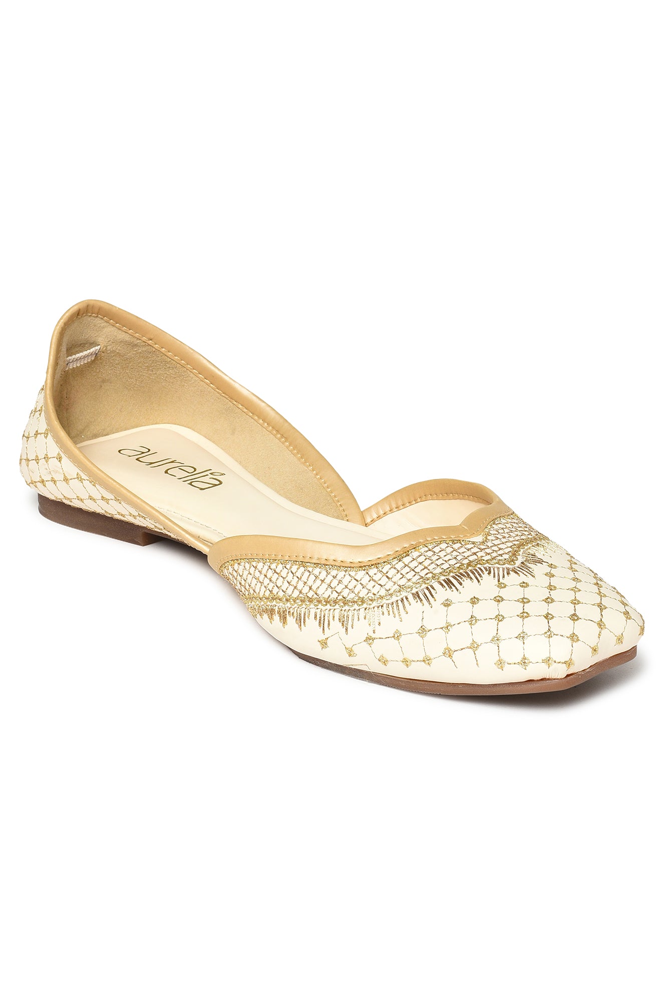 Aurelia Embroidered Ecru Square Flat