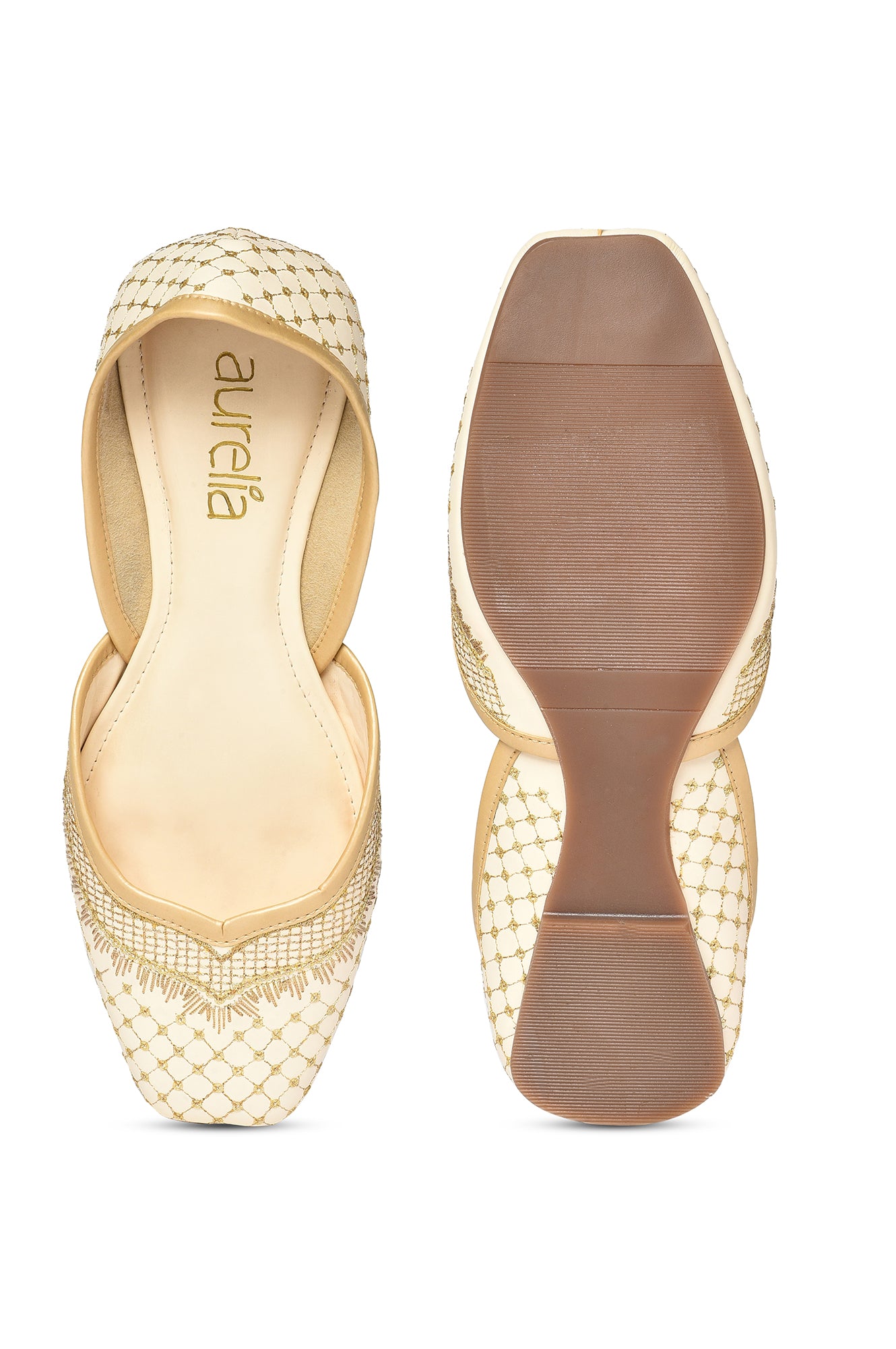 Aurelia Embroidered Ecru Square Flat