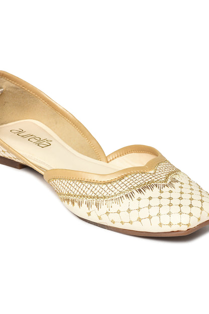 Aurelia Embroidered Ecru Square Flat