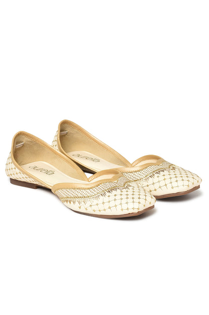 Aurelia Embroidered Ecru Square Flat