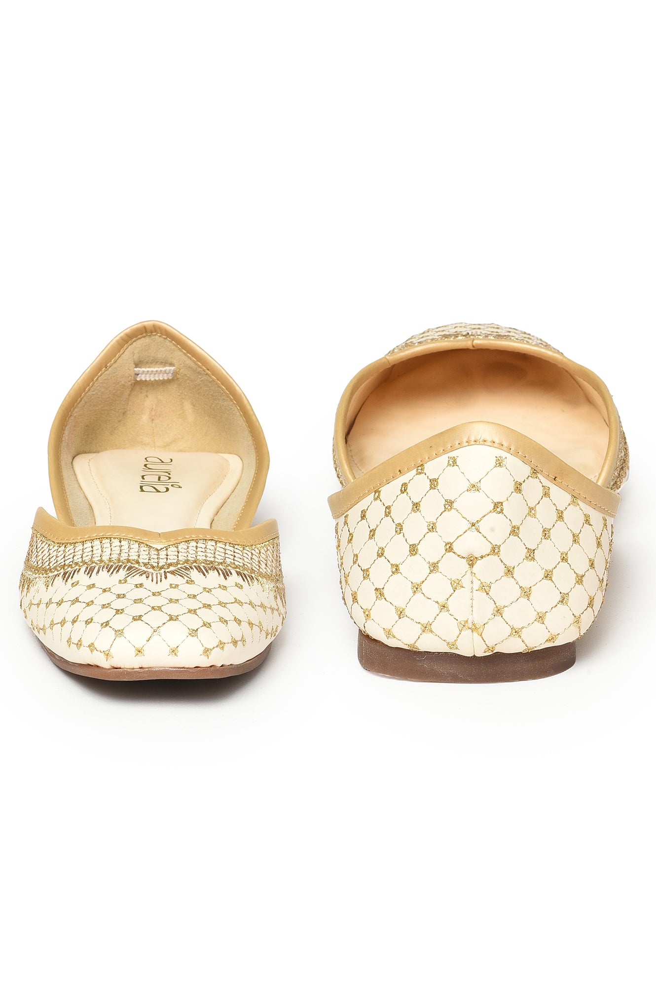 Aurelia Embroidered Ecru Square Flat