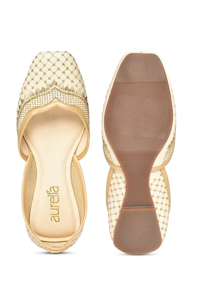 Aurelia Embroidered Ecru Square Flat