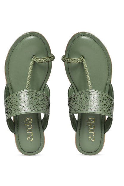 Aurelia Laser Cut Green Round Flat