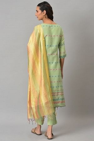 Green Yarn-Dyed kurta with Pants and Dupatta