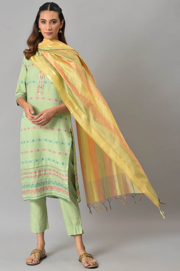 Green Yarn-Dyed kurta with Pants and Dupatta