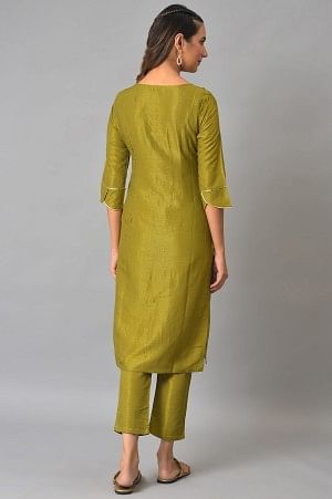 Green Zari Embroidered Kurta with Straight Palazzo Set