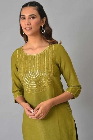 Green Zari Embroidered Kurta With Straight Palazzo