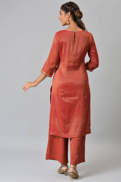 Red Zari Embroidered kurta and Straight Palazzo Set