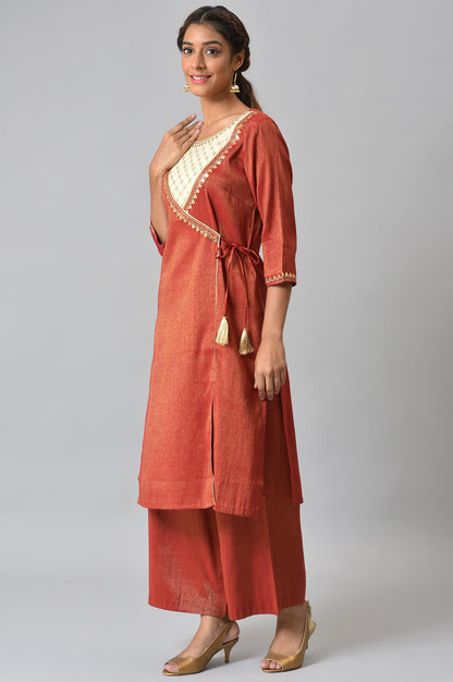 Red Zari Embroidered kurta and Straight Palazzo Set