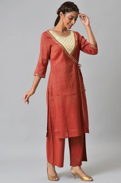 Red Zari Embroidered kurta and Straight Palazzo Set