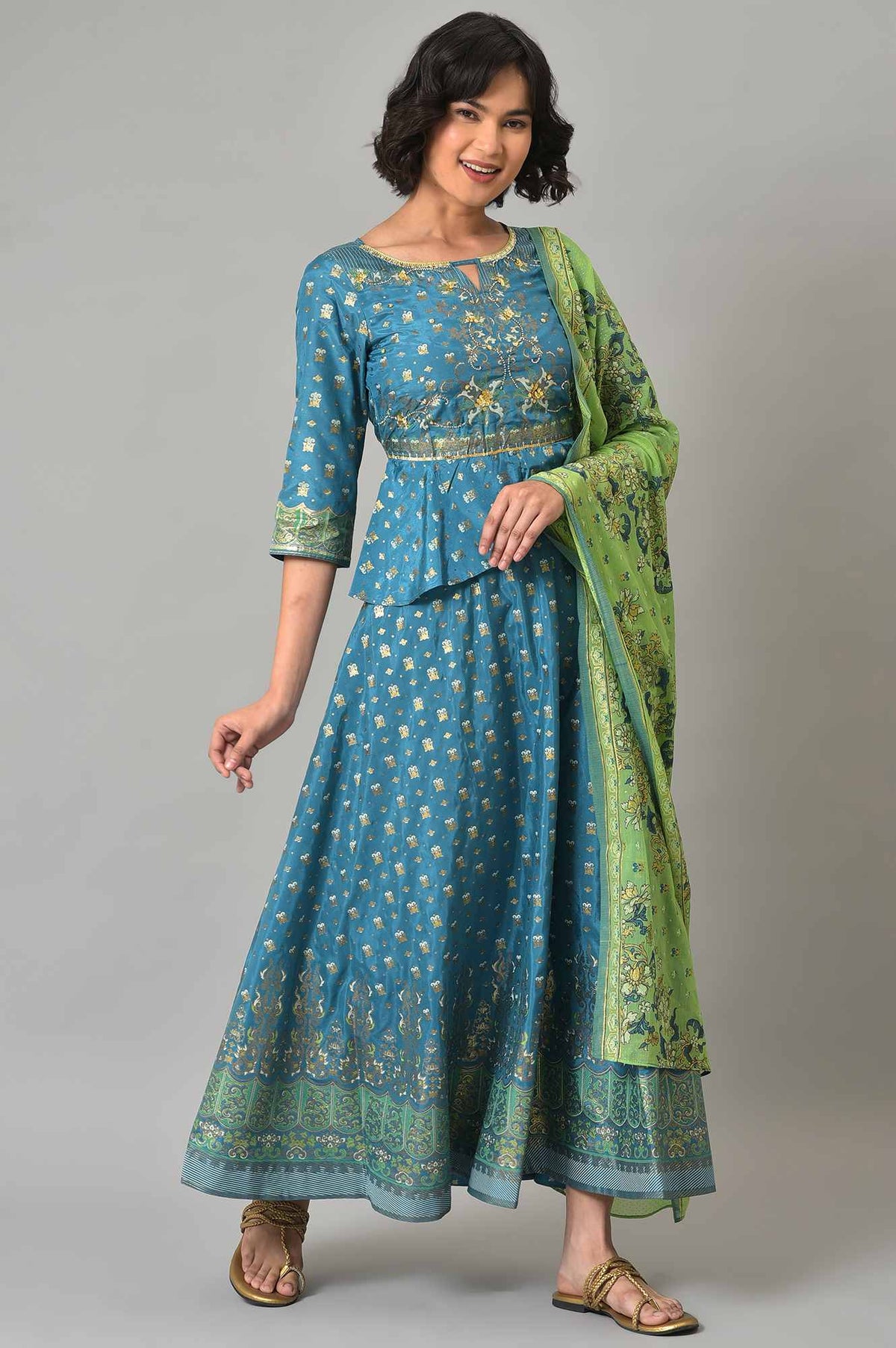 Aurelia Ocean Death kurta Flared Skirt Dupatta - XS