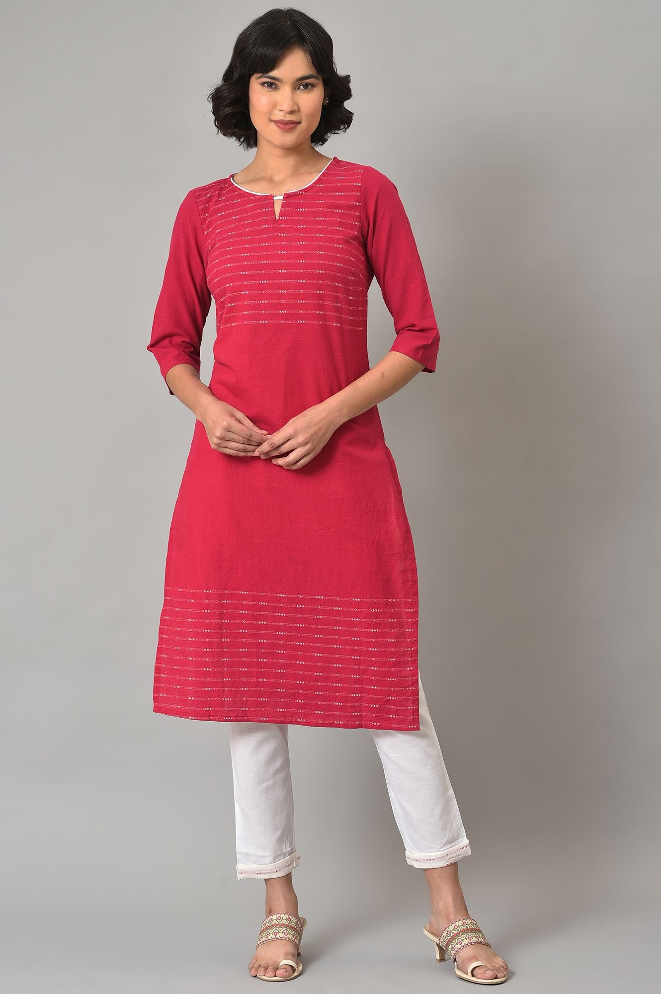 Maroon Cotton Dobby kurta With White Trousers