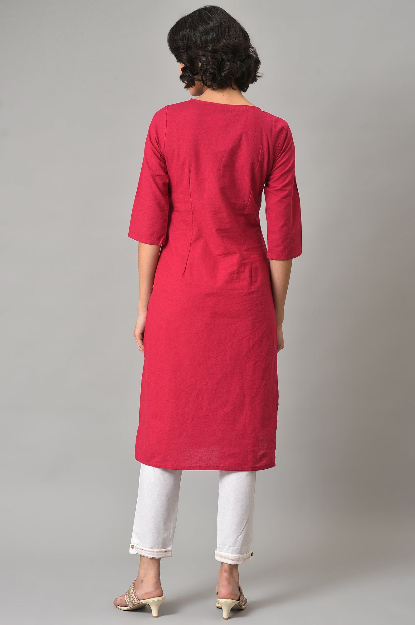 Maroon Cotton Dobby kurta With White Trousers