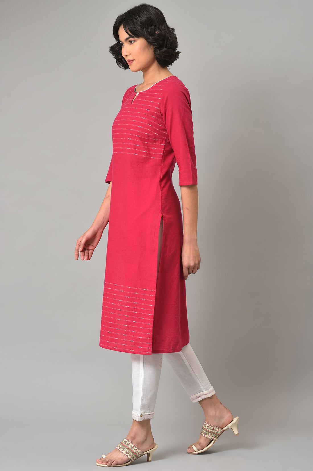 Maroon Cotton Dobby kurta With White Trousers