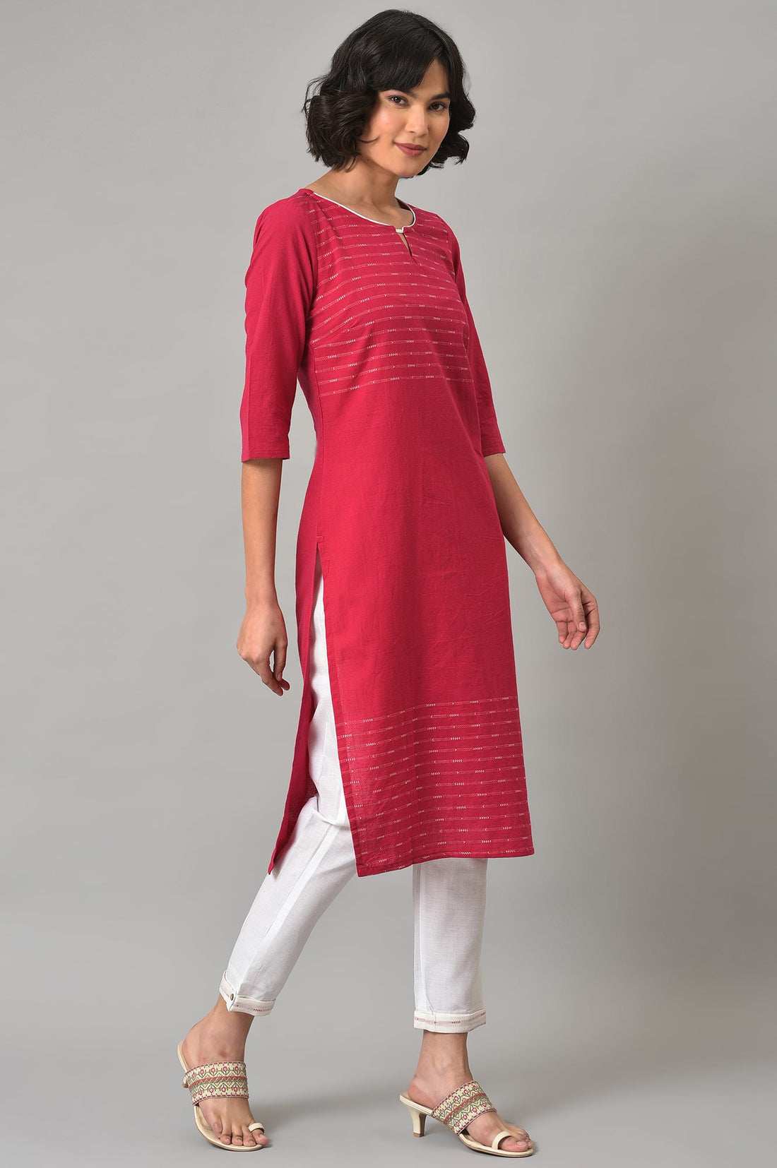 Maroon Cotton Dobby kurta With White Trousers