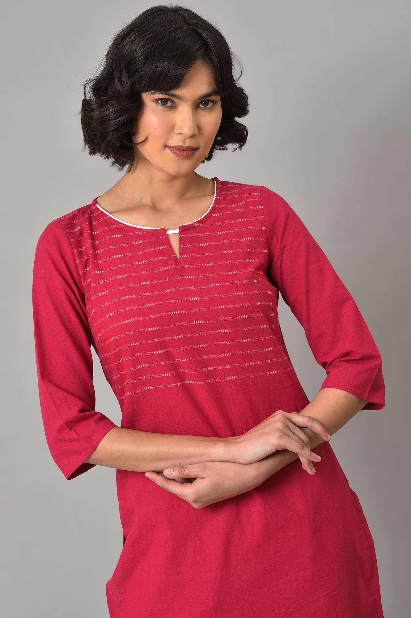 Maroon Cotton Dobby kurta With White Trousers