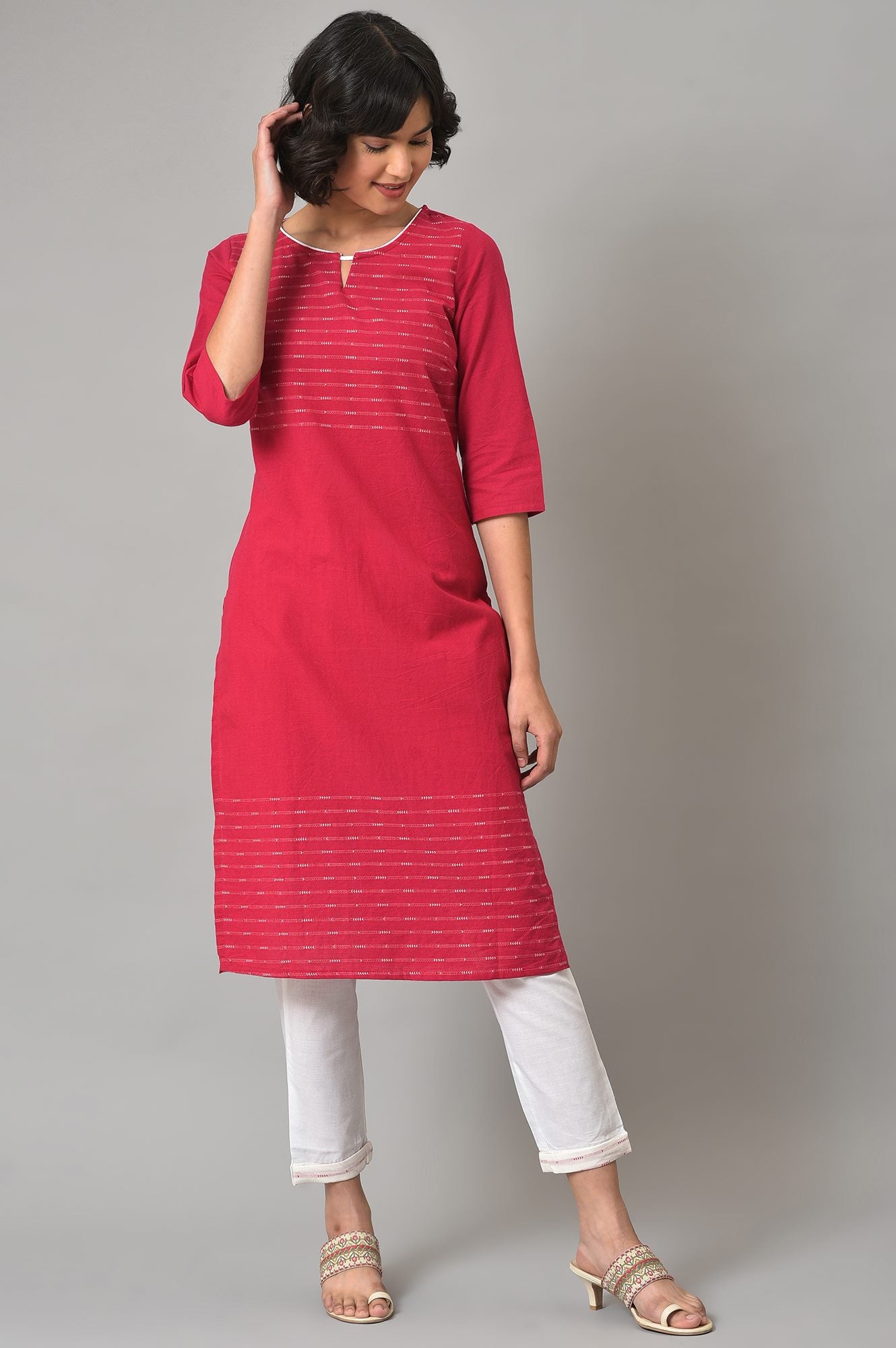 Maroon Cotton Dobby kurta With White Trousers