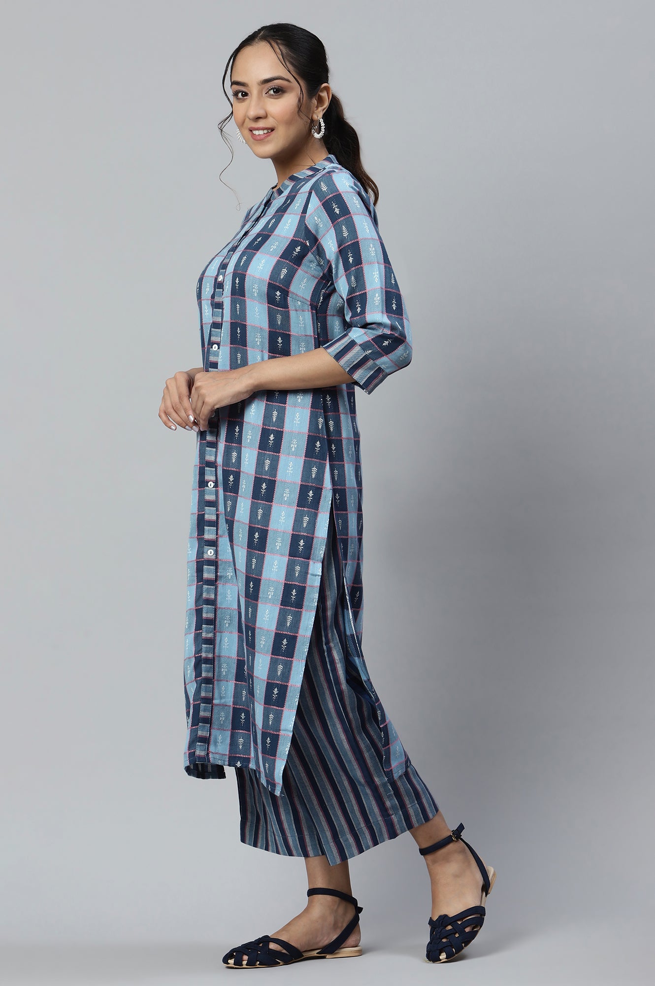 Blue kurta and Straight Pants Co-ord Set