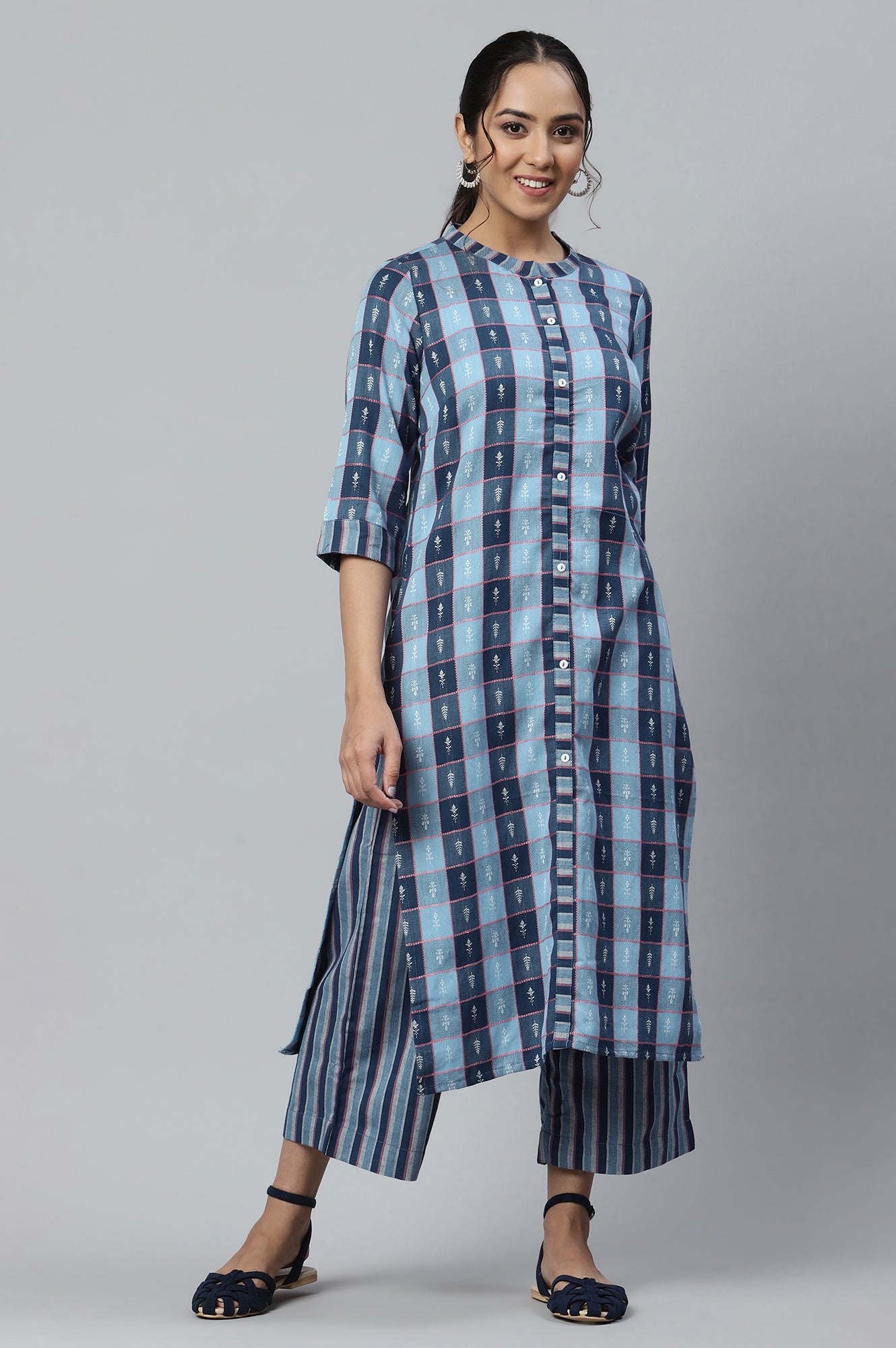 Blue kurta and Straight Pants Co-ord Set