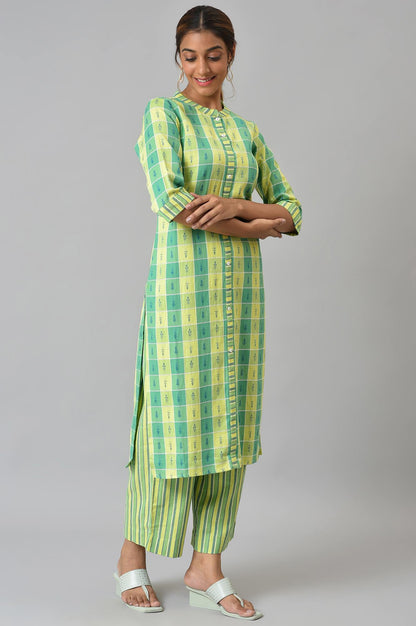 Green Yarn-Dyed kurta With Straight Palazzo