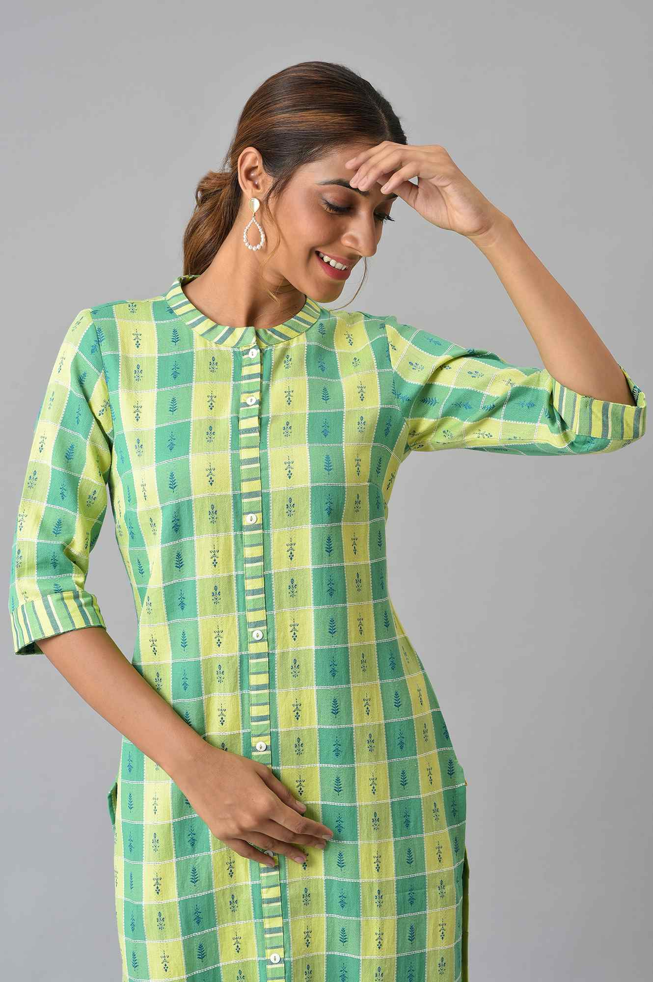 Green Yarn-Dyed kurta With Straight Palazzo